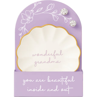 Wonderful Grandma 2.75" Trinket Dish & 5mm Cubic Zirconia Stud Earring Set