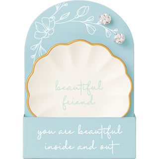 Beautiful Friend 2.75" Trinket Dish & 5mm Sterling Silver Cubic Zirconia Stud Earring Set