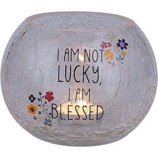 Blessed 5" Crackled Glass Votive Holder