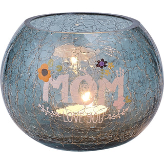 Mom 5" Crackled Glass Votive Holder