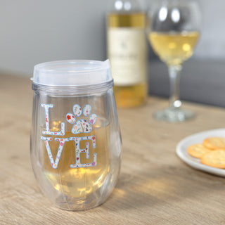 Love 12 oz Acrylic Stemless Wine Glass with Lid