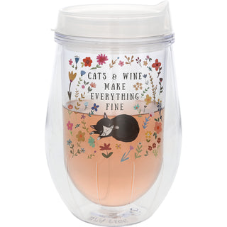 Cats 12 oz Acrylic Stemless Wine Glass with Lid