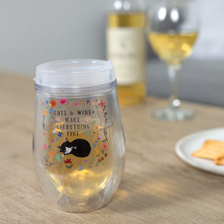 Cats 12 oz Acrylic Stemless Wine Glass with Lid