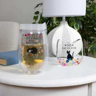 Cats 12 oz Acrylic Stemless Wine Glass with Lid