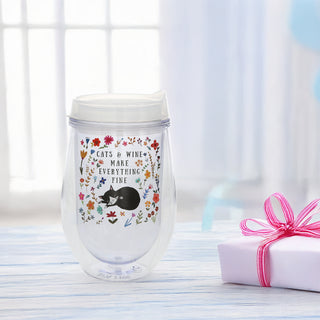 Cats 12 oz Acrylic Stemless Wine Glass with Lid