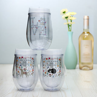 Cats 12 oz Acrylic Stemless Wine Glass with Lid