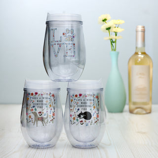 Cats 12 oz Acrylic Stemless Wine Glass with Lid