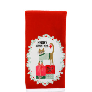 Meowy Christmas Cotton Blend Tea Towel