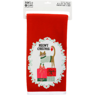Meowy Christmas Cotton Blend Tea Towel