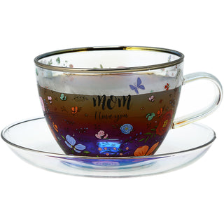 Mom 7 oz Glass Teacup and Saucer