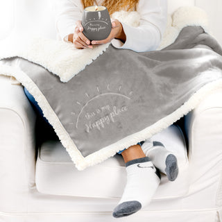 Happy Place 42" x 50" Sherpa Lined, Royal Plush Blanket Gift Set