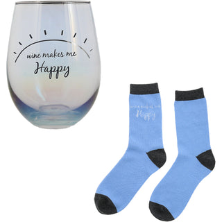 Happy 18 oz Stemless Glass & Sock Set