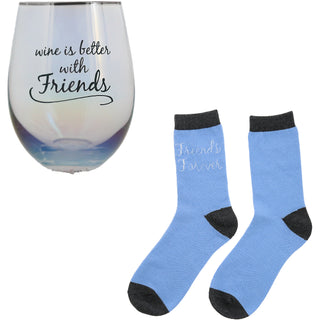 Friends 18 oz Stemless Glass & Sock Set