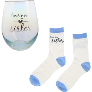 Sister 18 oz Stemless Glass & Sock Set