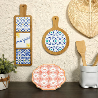 Mangia! 16.5" Bamboo & Ceramic Tile Trivet