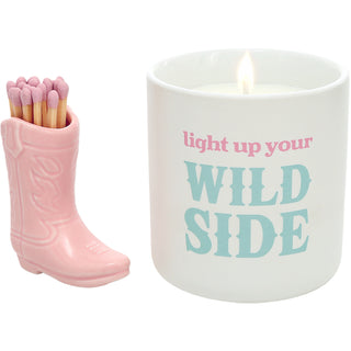 Wild Side 8 oz 100% Soy Wax Candle and Match Holder Set