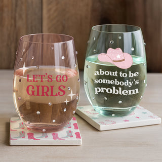 Let's Go Girls Gift Boxed 18 oz Stemless Wine Glass