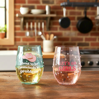 Let's Go Girls Gift Boxed 18 oz Stemless Wine Glass