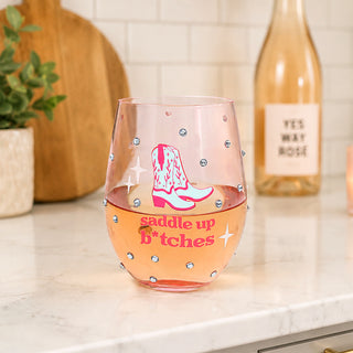 Saddle Up Gift Boxed 18 oz Stemless Wine Glass