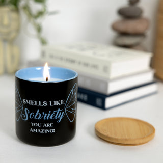 Sobriety 8 oz 100% Soy Wax Candle with Bamboo Lid, Scent: Lavender