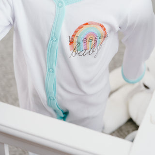 Blessed Baby 0-6 Months Teal Trimmed Sleeper