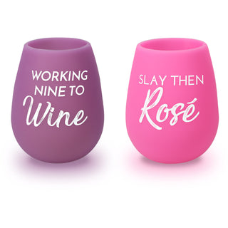 Slay then Rosé 13 oz Silicone Wine Glasses
(Set of 2)