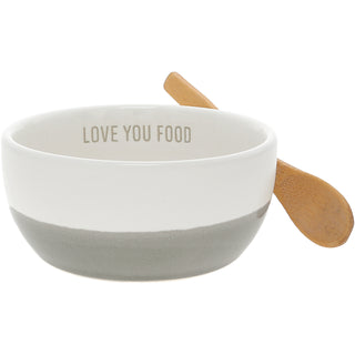 Love You Food 4.5" Ceramic Bowl with Bamboo Spoon