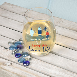 Livin' the Lake Life 18 oz Stemless Wine Glass