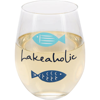 Lakeaholic 18 oz Stemless Wine Glass