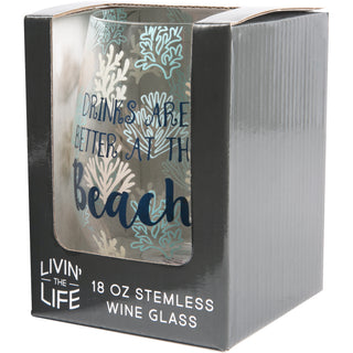 At the Beach 18 oz Stemless Wine Glass