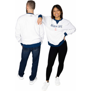 Beach Life M White Unisex Crewneck Sweatshirt