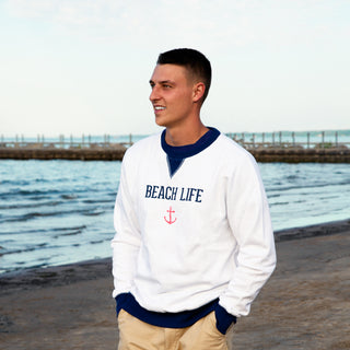 Beach Life M White Unisex Crewneck Sweatshirt