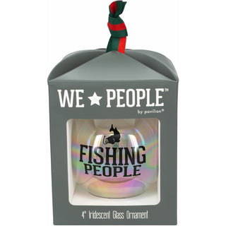 Fishing People 4" Iridescent Glass Ornament