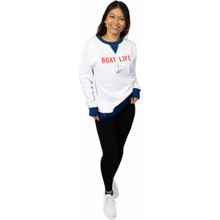 Boat Life S White Unisex Crewneck Sweatshirt