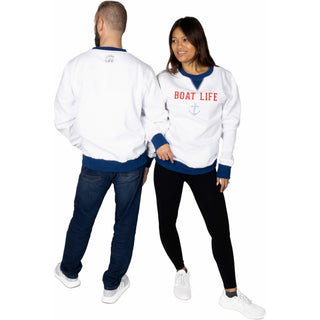 Boat Life S White Unisex Crewneck Sweatshirt