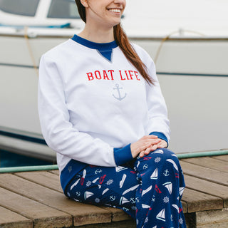 Boat Life S White Unisex Crewneck Sweatshirt