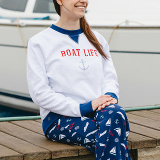 Boat Life S White Unisex Crewneck Sweatshirt