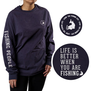 Fishing People Navy Unisex Long  leeve T- hirt