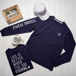 Fishing People Small Navy Unisex Long Sleeve T-Shirt