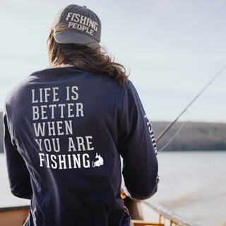 Fishing People Small Navy Unisex Long Sleeve T-Shirt