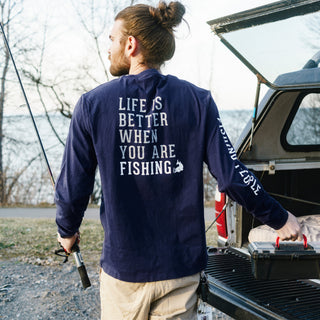 Fishing People Small Navy Unisex Long Sleeve T-Shirt