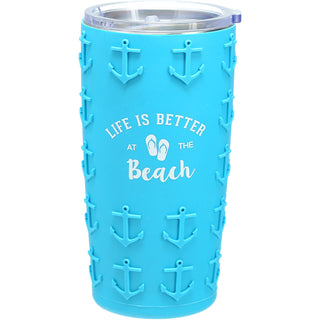 At The Beach 20 oz Travel Tumbler with 3D Silicone Wrap