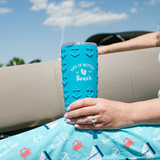 At The Beach 20 oz Travel Tumbler with 3D Silicone Wrap