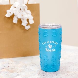 At The Beach 20 oz Travel Tumbler with 3D Silicone Wrap