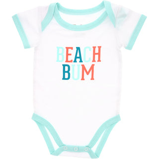 Beach Bum 6-12 Month Aqua Trimmed Bodysuit