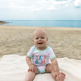 Beach Bum 6-12 Month Aqua Trimmed Bodysuit