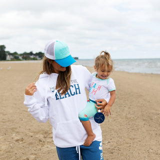 Beach Bum 6-12 Month Aqua Trimmed Bodysuit