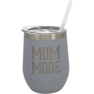 Mom Mode 12 oz Stemless Travel Tumbler with Straw