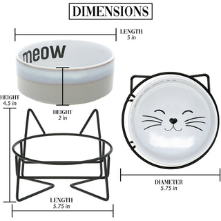 Meow 13 oz Ceramic Pet Bowl with Metal Stand