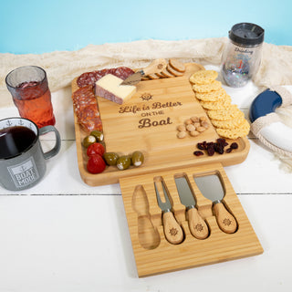On The Boat 13" Bamboo Serving Board with Utensils